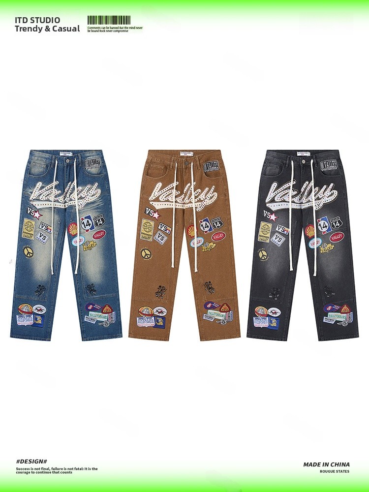 Valley Streetwear Brand - Jeans pour hommes VALLEY brodés, coupe